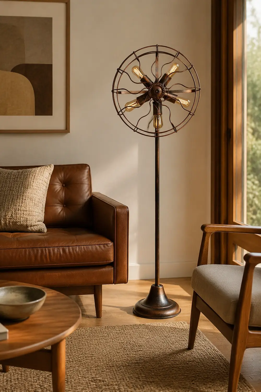 Alessio Creative Vintage Scalloped Design Metal Floor Lamp, Brown - Lumpaz