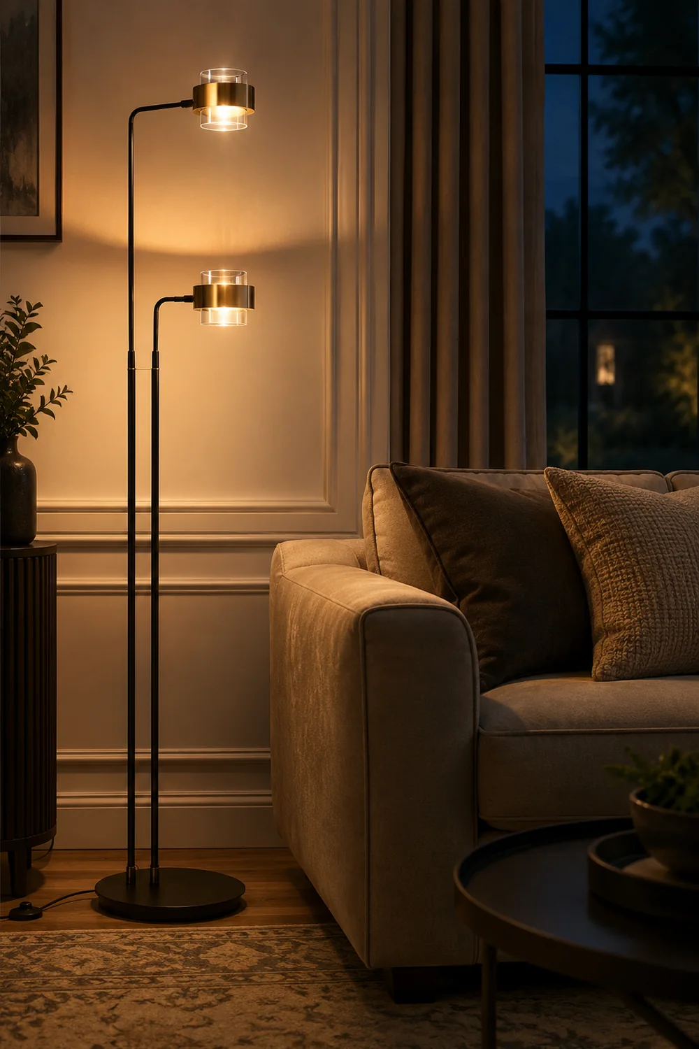 Salgado Modern Double Head Metal Glass Floor Lamp, Black - Lumpaz