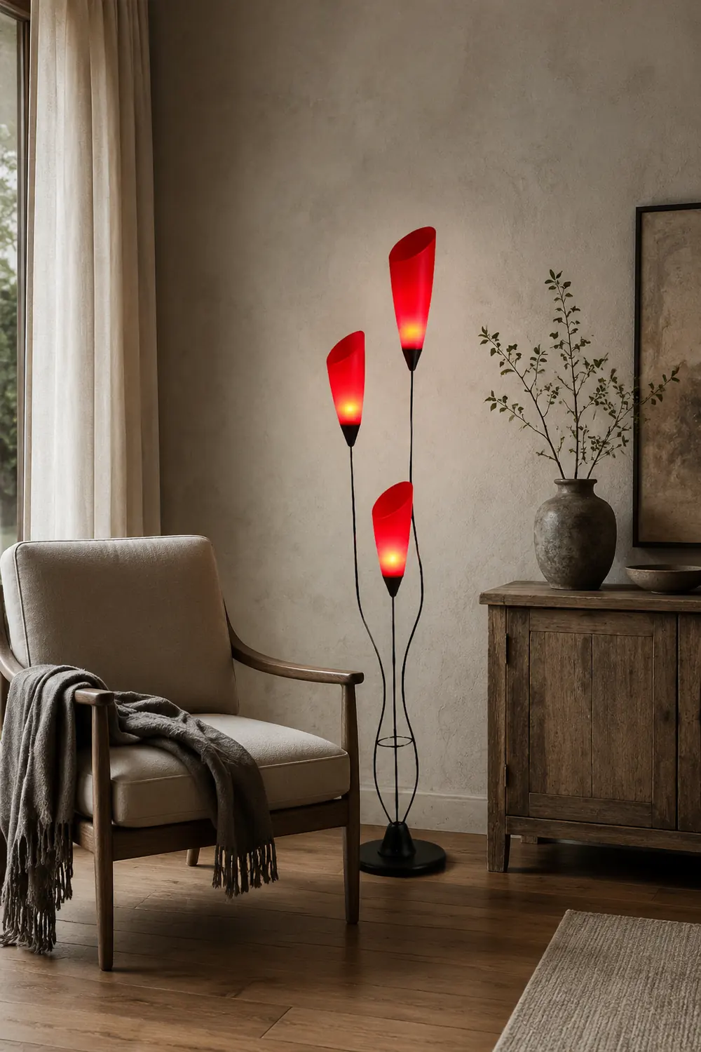 Bella Torchiere Multi Bulb Metal/Acrylic Floor Lamp, Red - Lumpaz