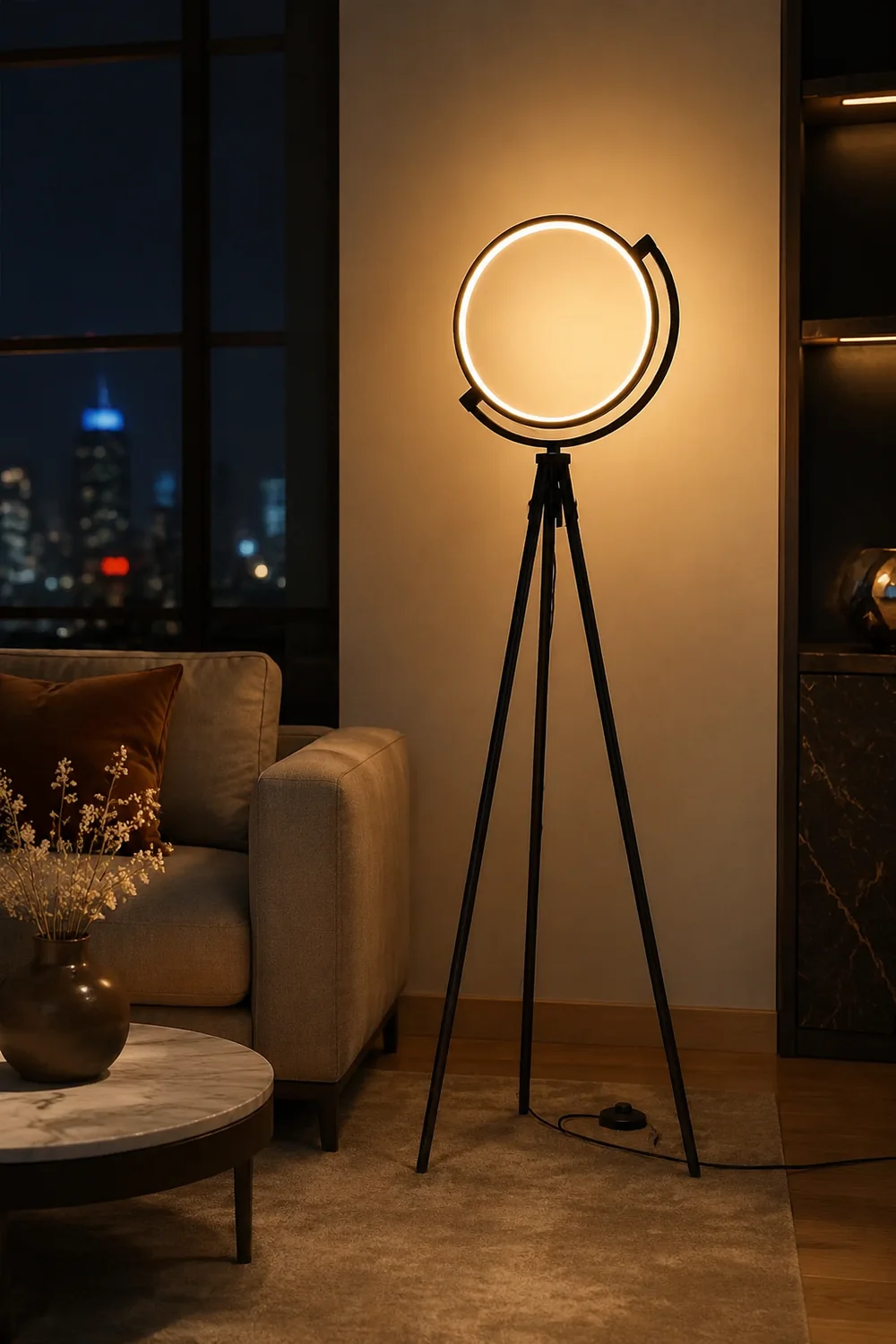 Salgado Modern Circle Tripod Metal Floor Lamp, Black/Gold - Lumpaz