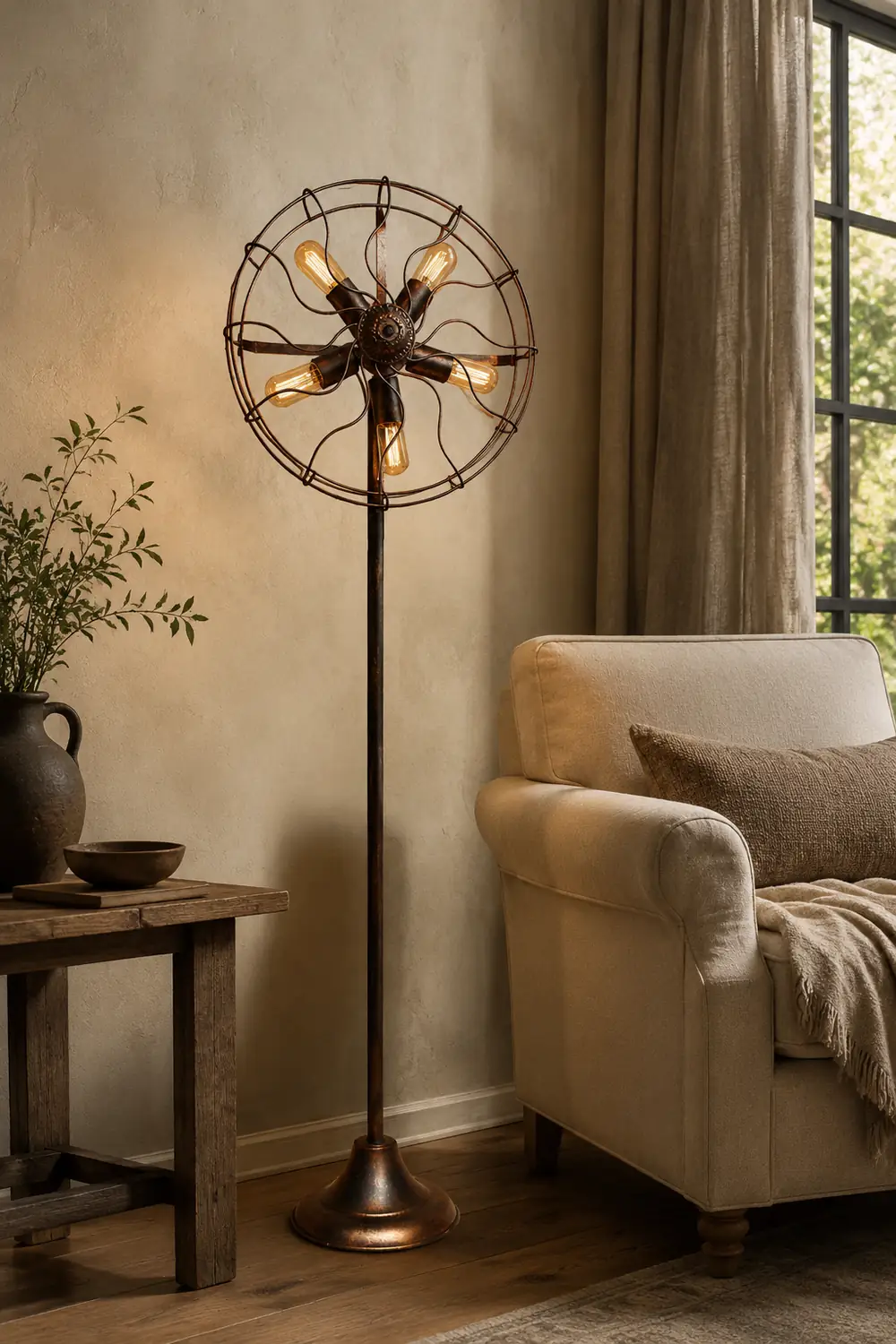 Alessio Creative Vintage Scalloped Design Metal Floor Lamp, Brown - Lumpaz