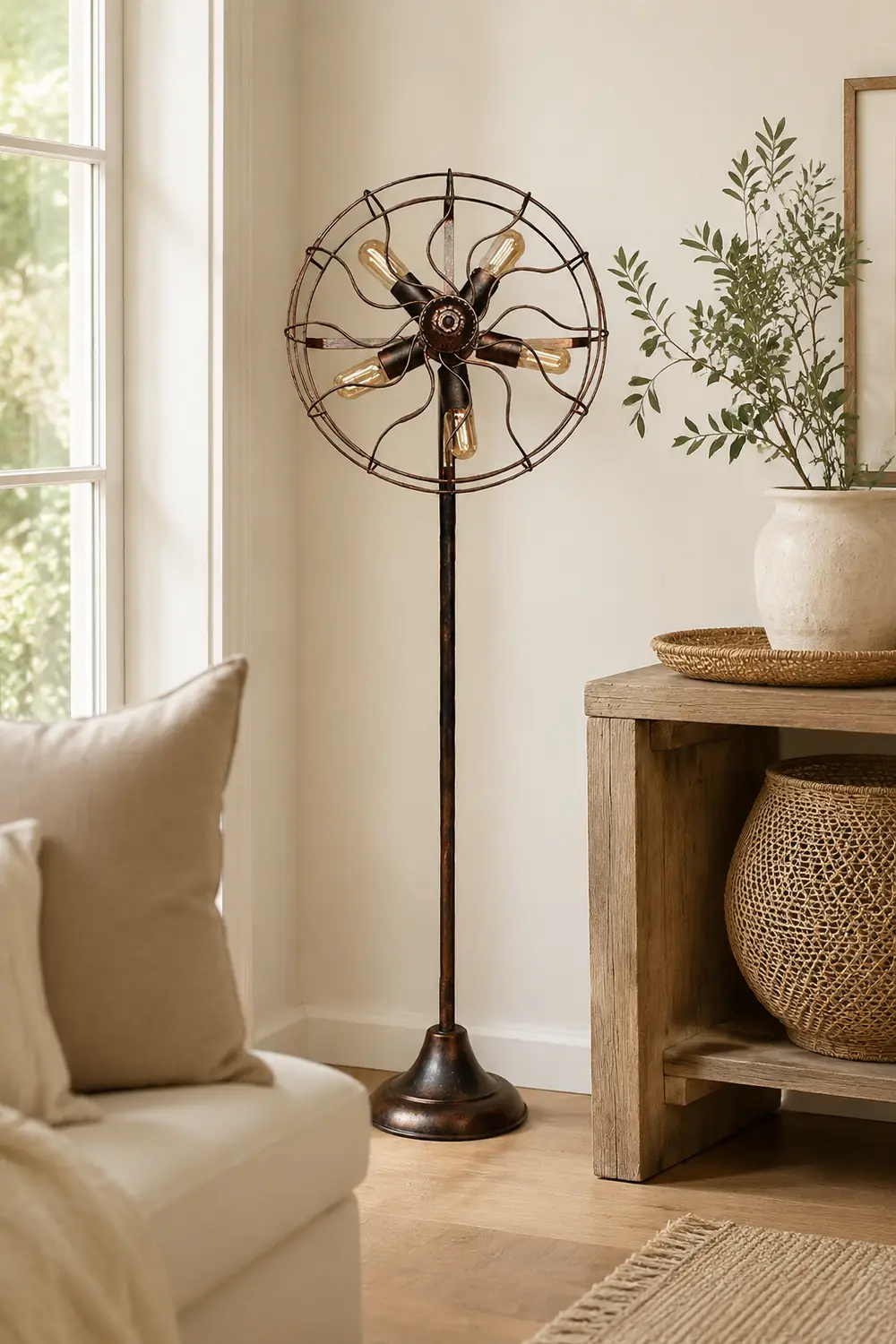 Alessio Creative Vintage Scalloped Design Metal Floor Lamp, Brown - Lumpaz