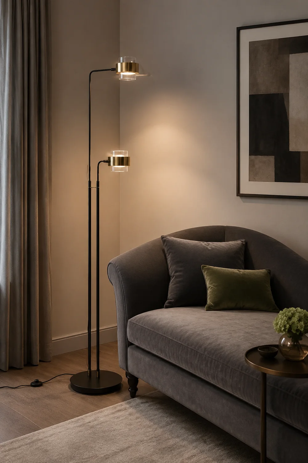Salgado Modern Double Head Metal Glass Floor Lamp, Black - Lumpaz