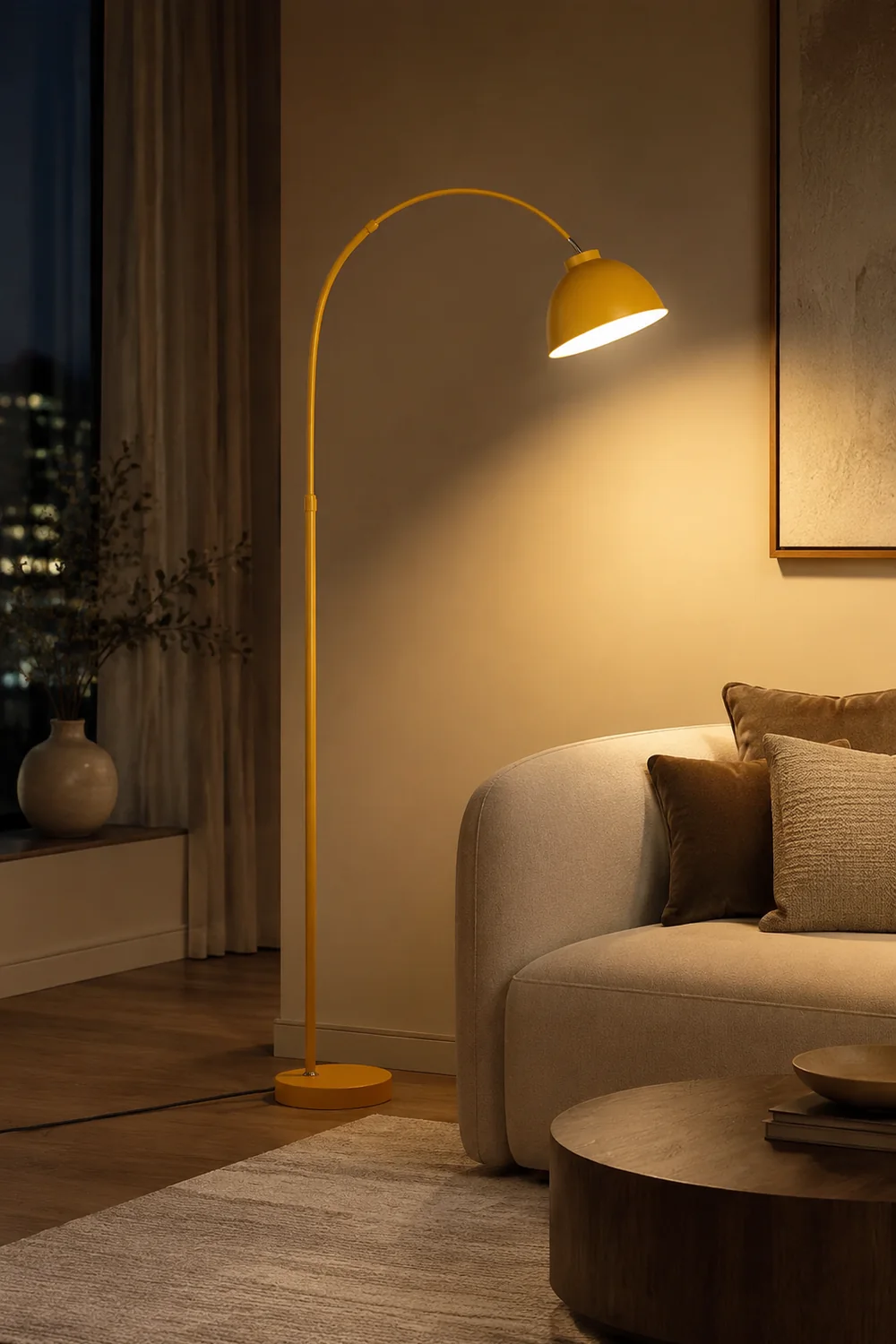 Morandi Modern Arc Metal Floor Lamp, Black/Red/Yellow - Lumpaz