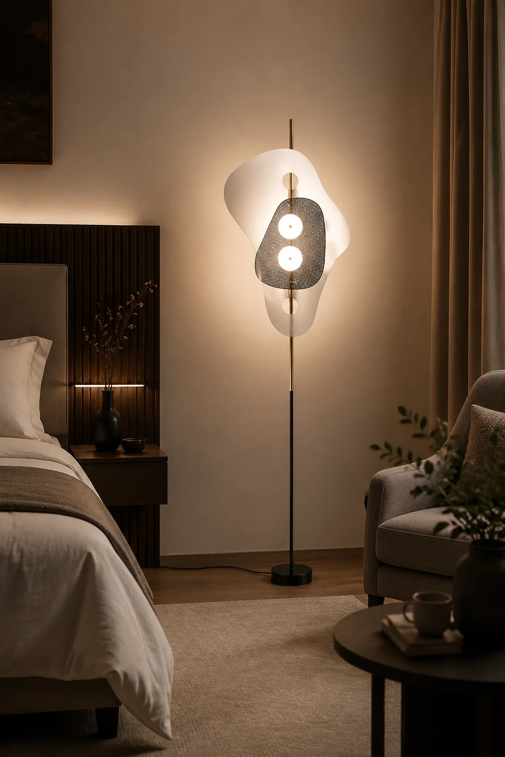 Salgado Modern Irregular Double Head Metal Floor Lamp, White - Lumpaz