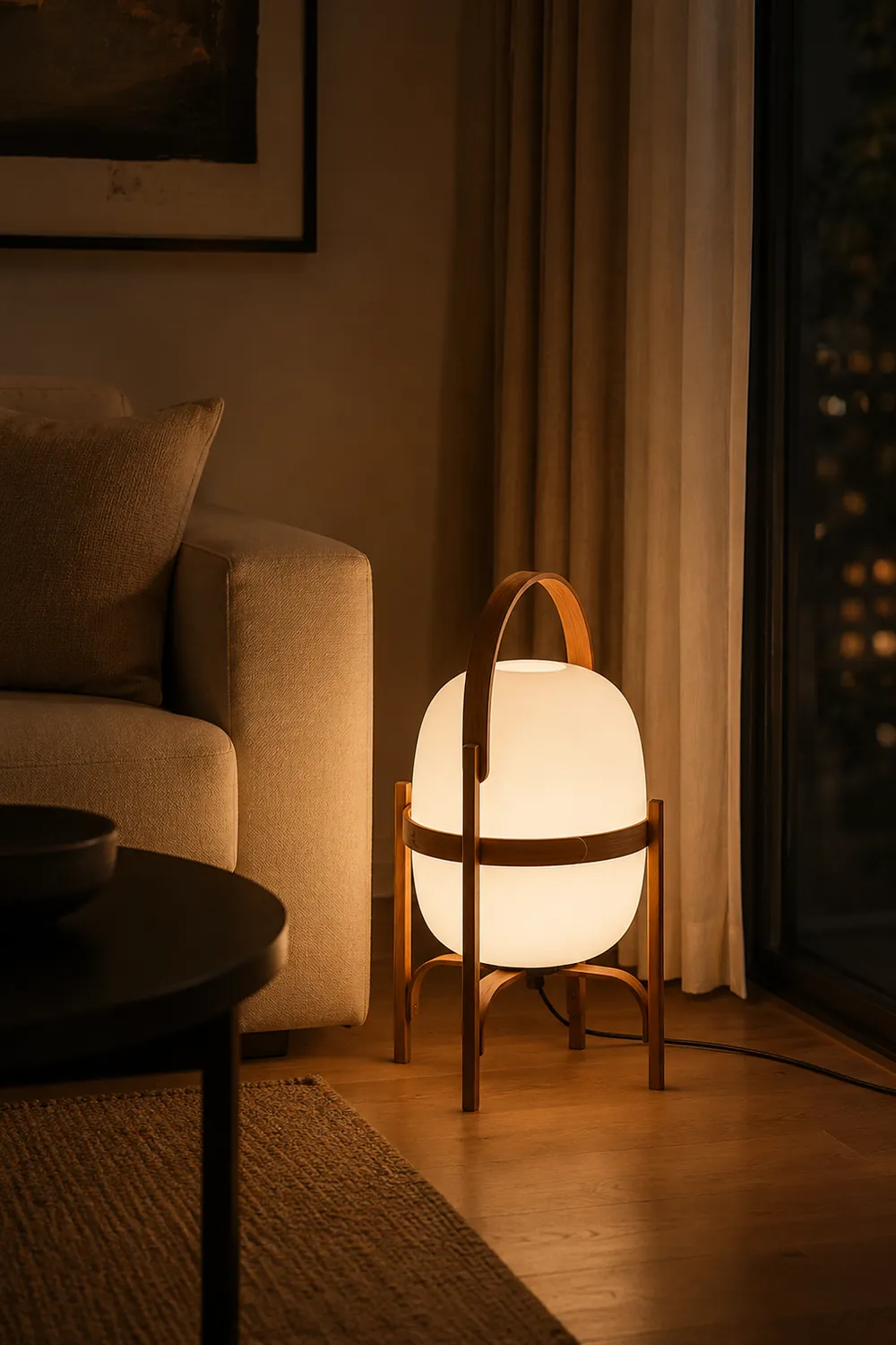 Ozawa Modern Lantern Wood/Glass Floor Lamp - Lumpaz