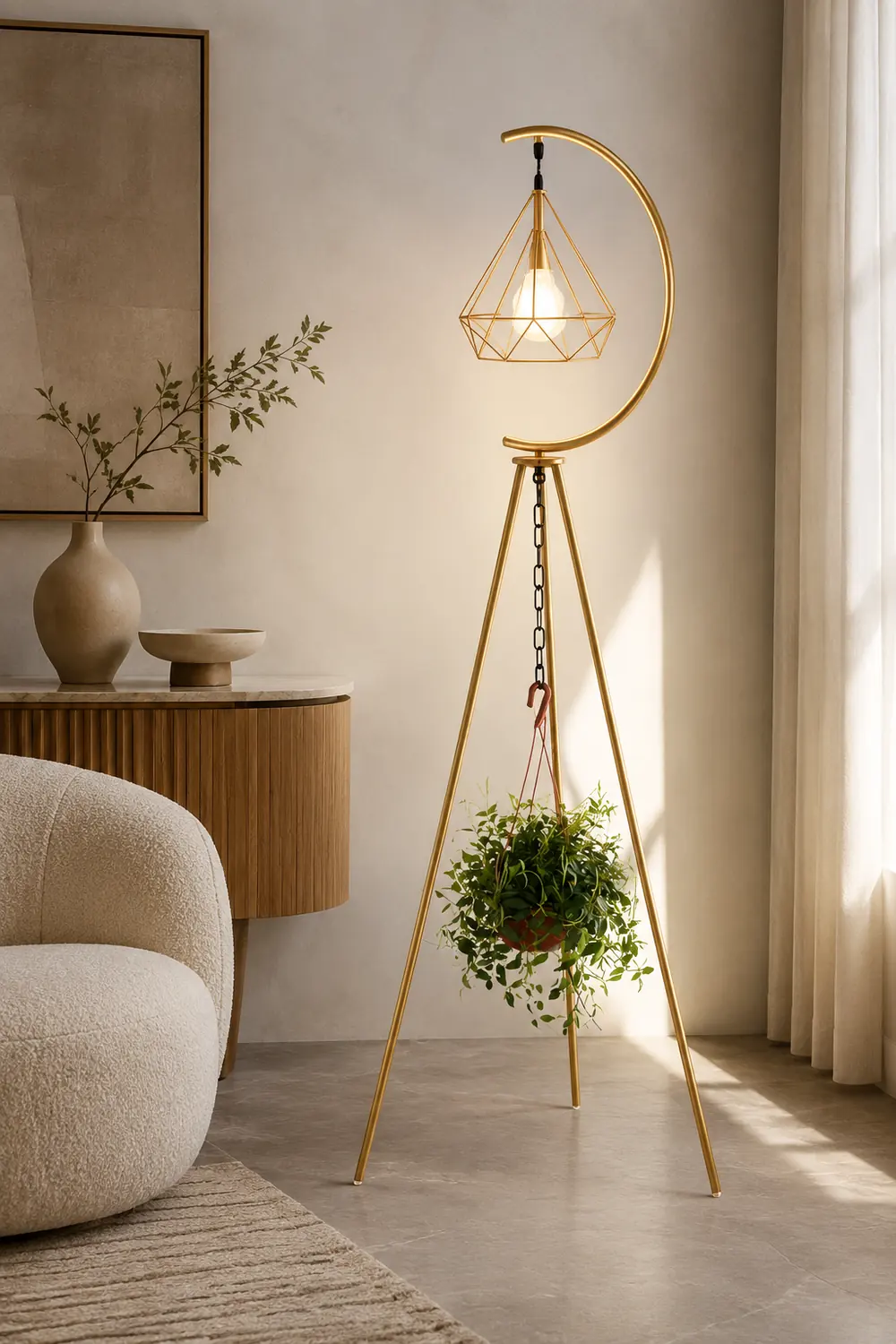 Eryn Diamond Designer Tripod Floor Lamp, Metal, Black/Gold - Lumpaz