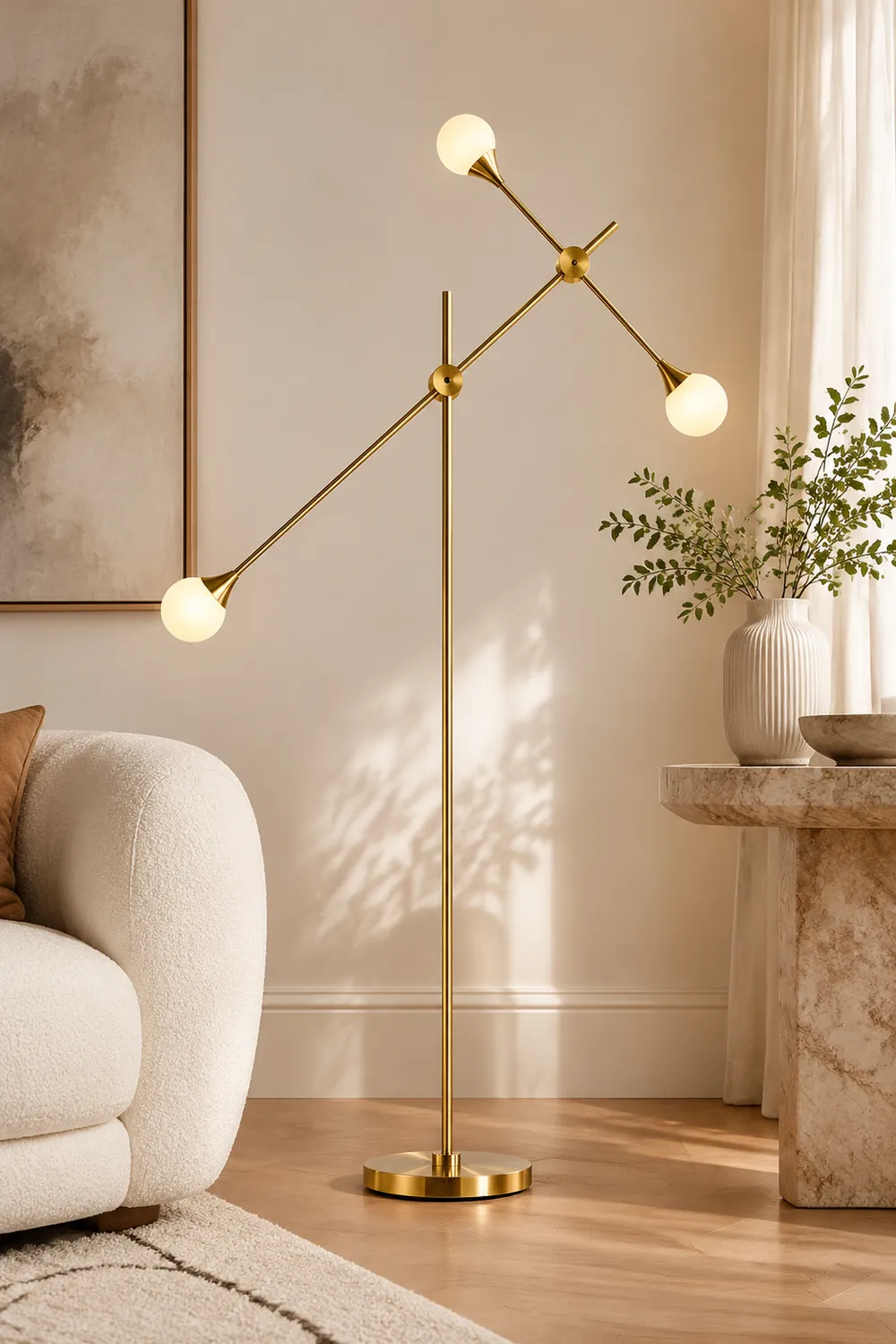 Valentina Gold Orb Swing Arm Floor Lamp, Living room - Lumpaz