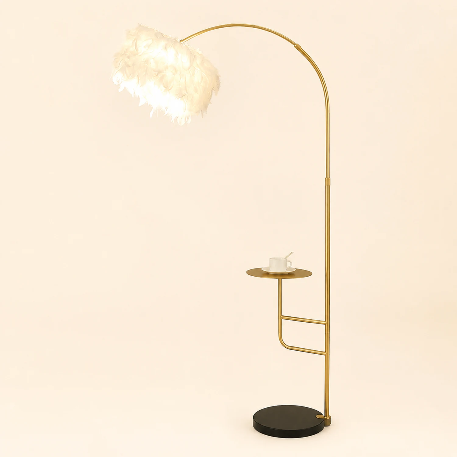 O'Moore Elegant Arc Metal Feather Floor Lamp With Table - Lumpaz