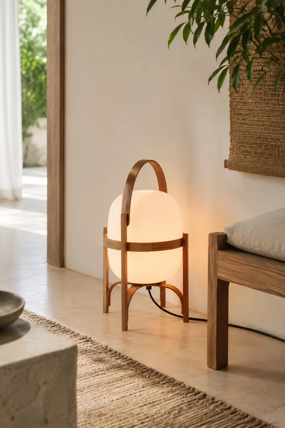 Ozawa Modern Lantern Wood/Glass Floor Lamp - Lumpaz