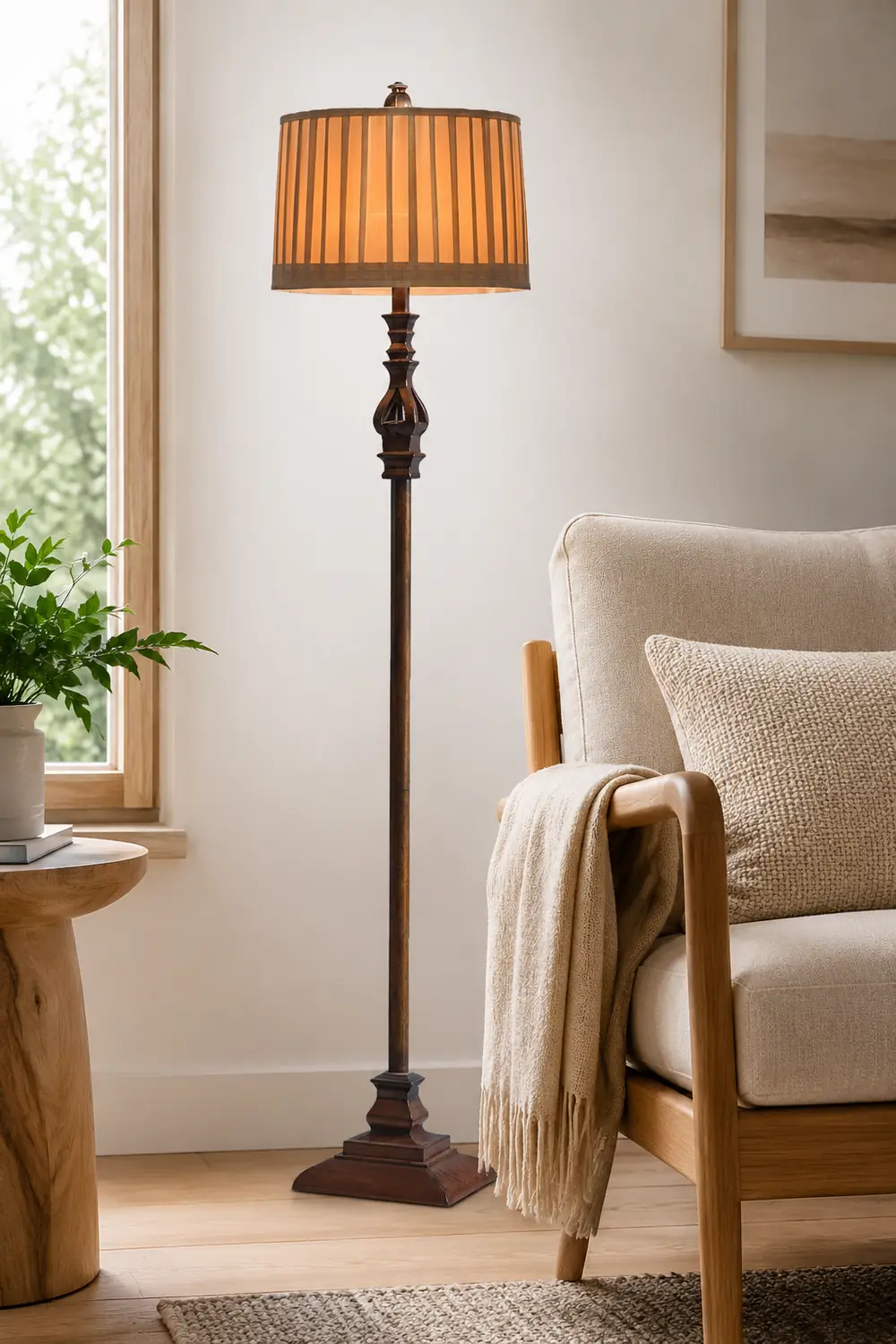 Eryn Vintage Resin/Fabric Standing Floor Lamp, Brown - Lumpaz
