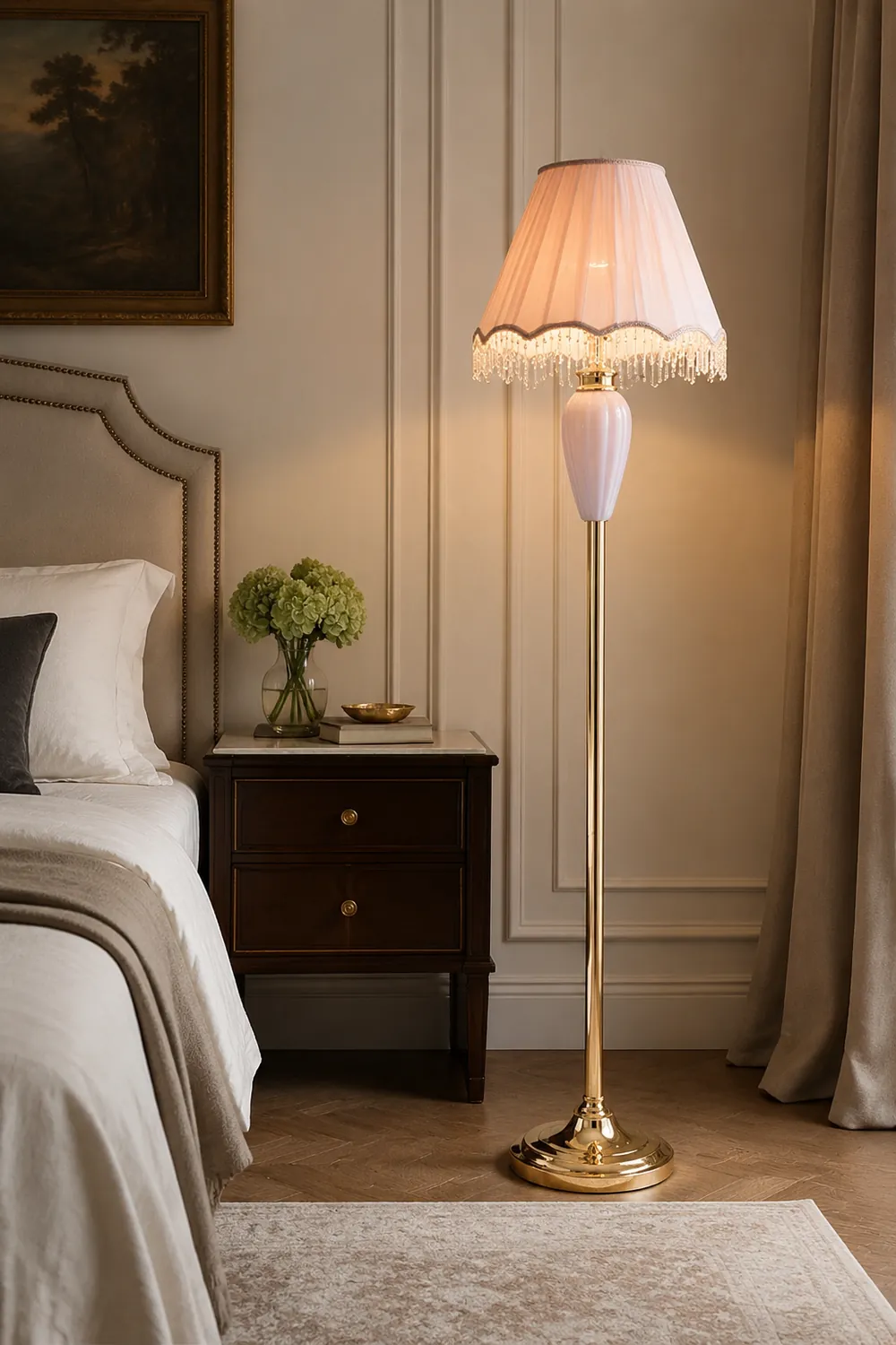 Eryn Vintage Ceramic Fabric Floor Lamp, Blue/Pink - Lumpaz