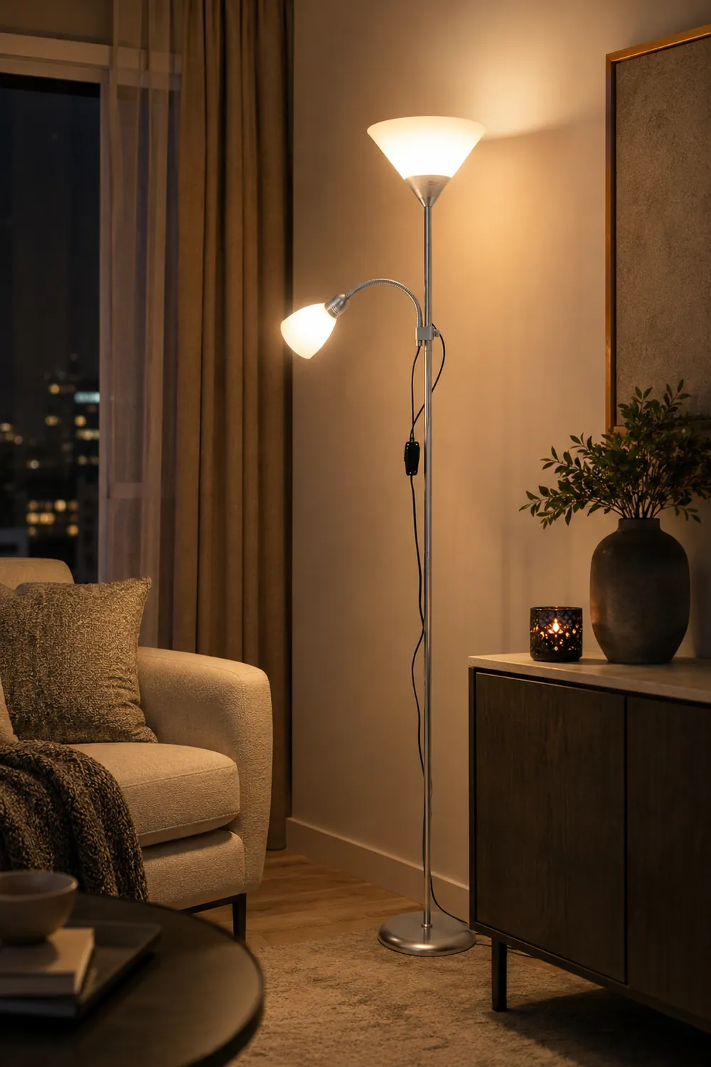 Eryn Modern Double Head Metal Acrylic Floor Lamp, Silver - Lumpaz