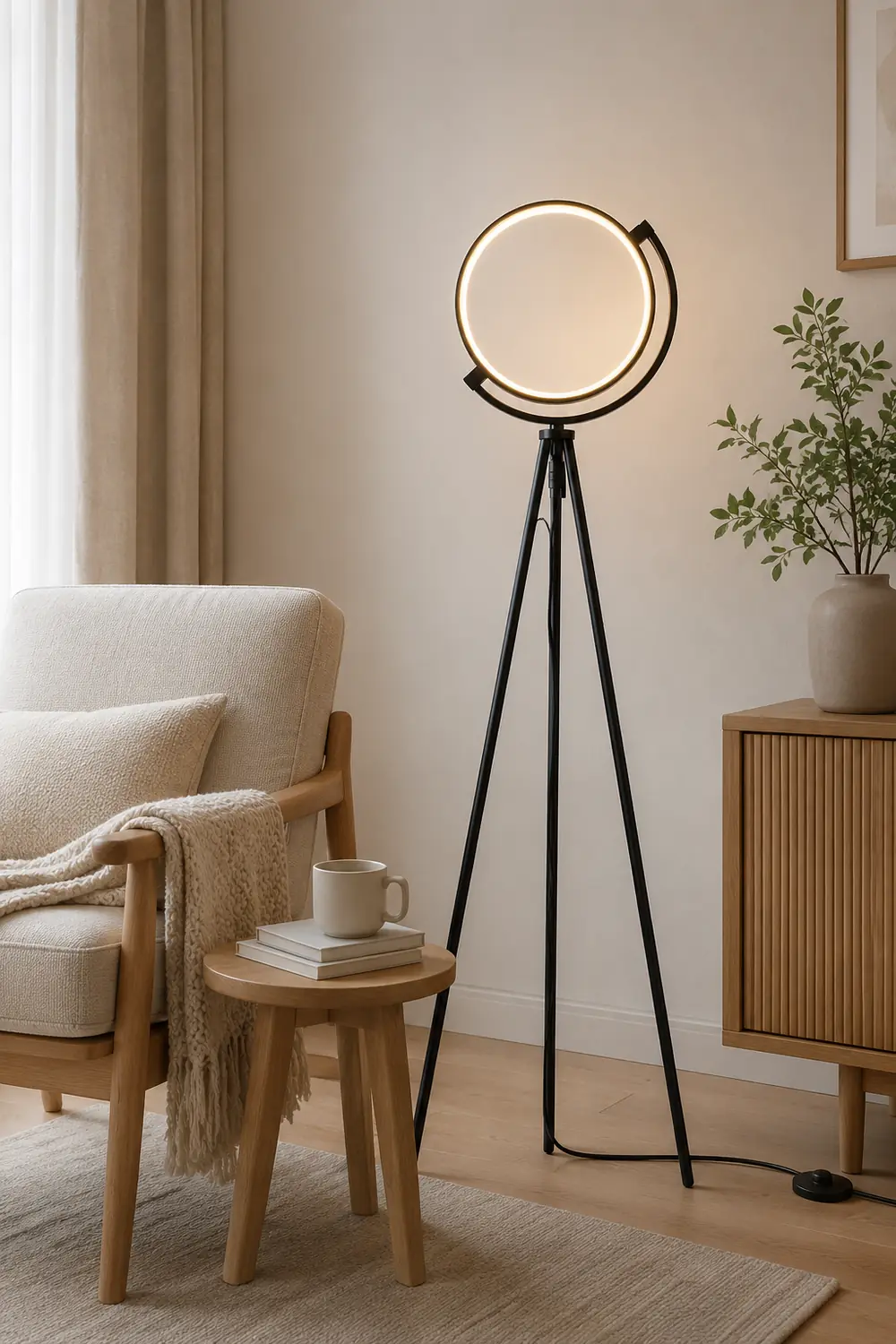 Salgado Modern Circle Tripod Metal Floor Lamp, Black/Gold - Lumpaz