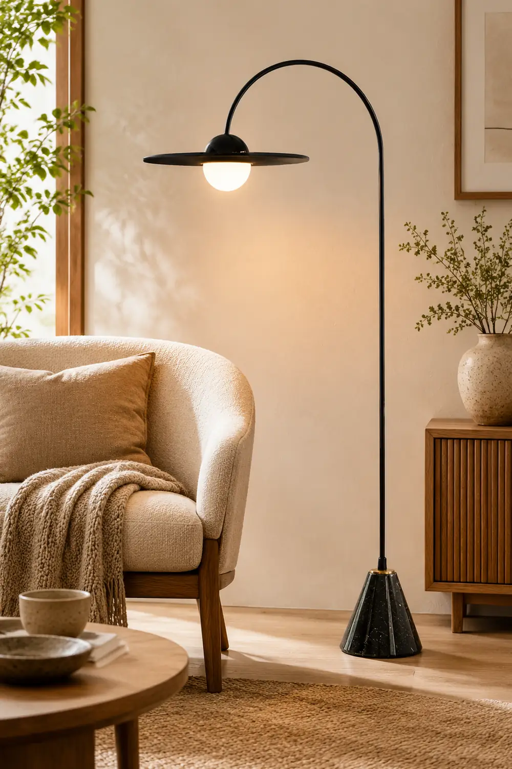 Carins Modern Arch UFO Metal Glass Floor Lamp, Black - Lumpaz