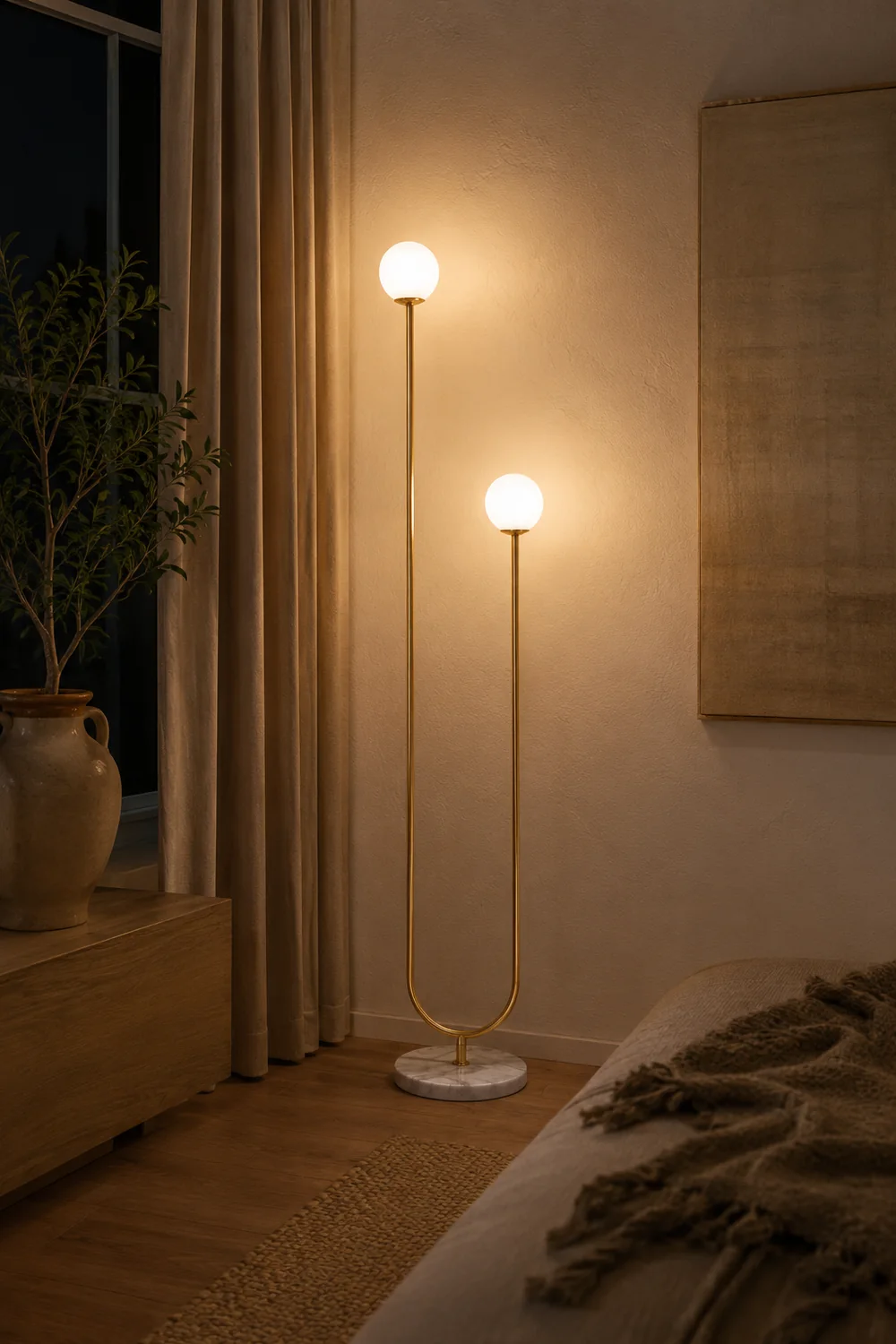 Valentina Modern U-shaped Metal/Glass Floor Lamp, Gold - Lumpaz