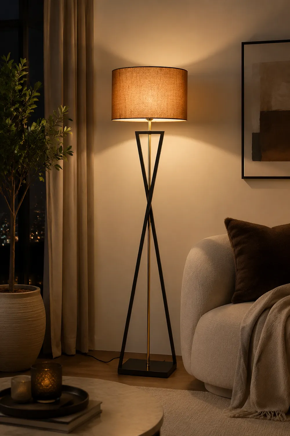 Eryn Retro Cylinder Tripod Metal  Fabric Multi Color Floor Lamp - Lumpaz
