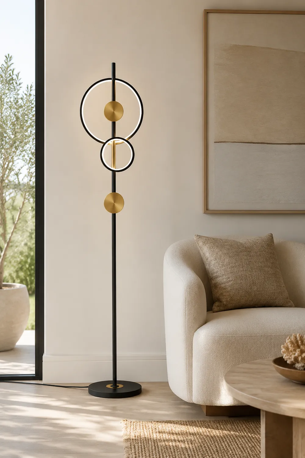 Arisha Modern Ring Design Floor Lamp, Black&Gold - Lumpaz