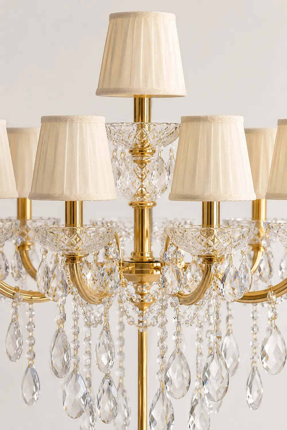 Carins Retro Crystal Multi Head Metal Fabric Floor Lamp, Gold - Lumpaz