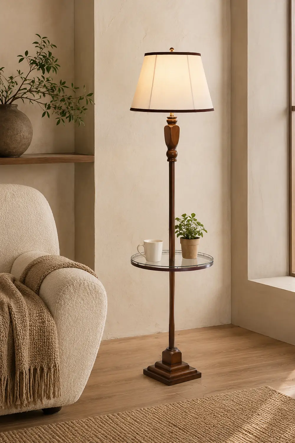 Eryn Retro Drum Fabric Metal Floor Lamp, Beige/Khaki - Lumpaz