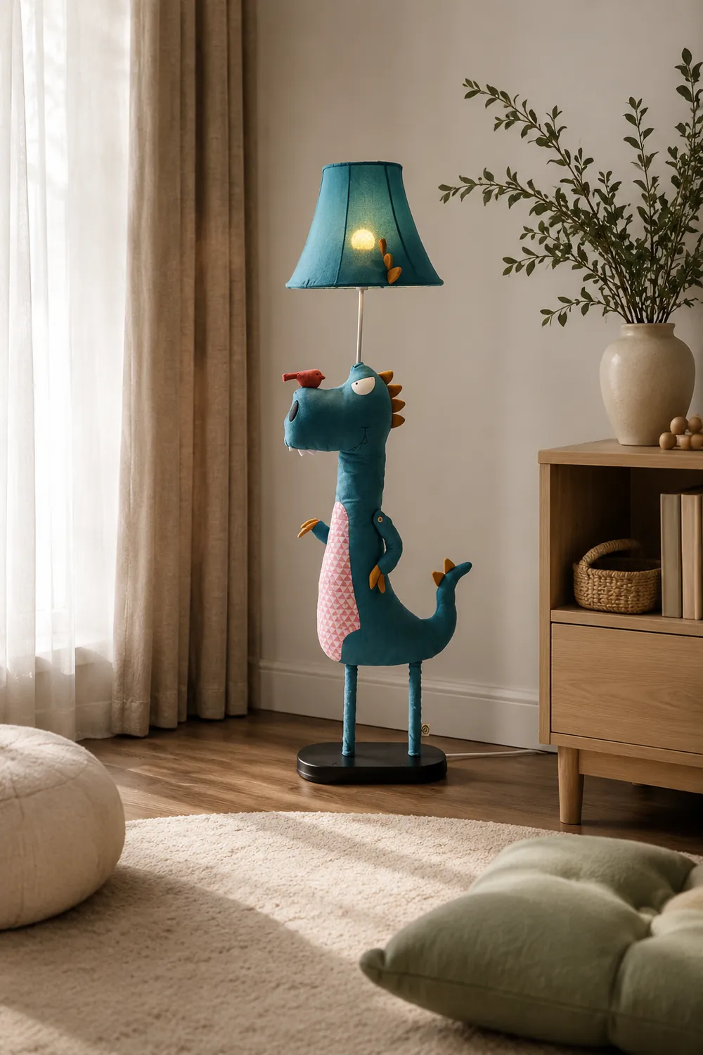 Minori Modern Dinosaur Metal/Fabric Floor Lamp - Lumpaz