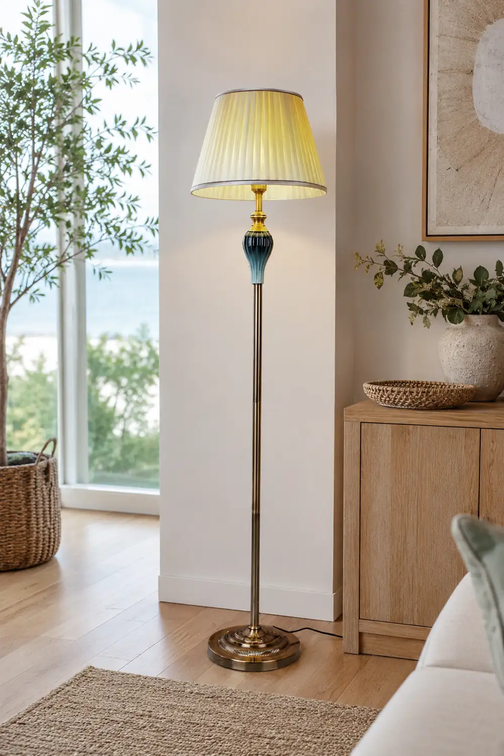 Eryn Antique Floor Lamp, Multi Colors, Metal/Fabric, Bedroom - Lumpaz