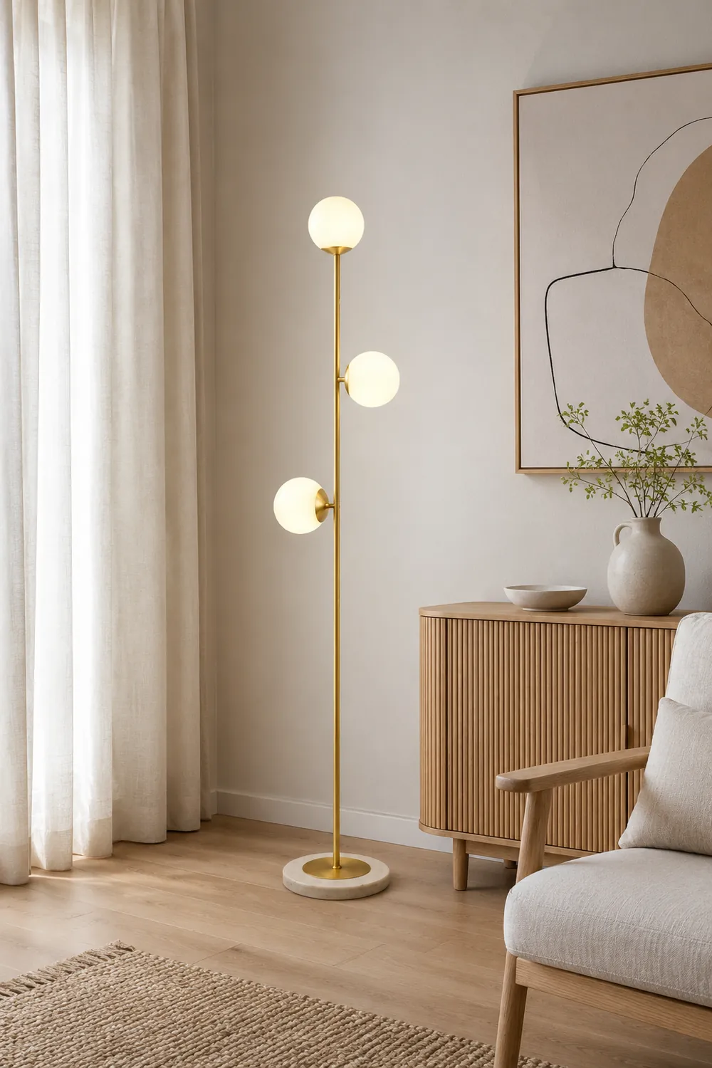 Valentina Modern Globe Brass/Glass Floor Lamp, 3 Heads - Lumpaz