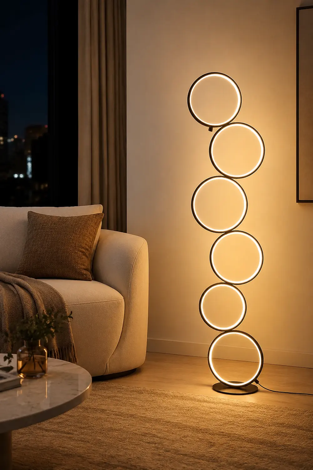 Arisha Nordic Modern Ring Floor Lamp, Black/White - Lumpaz
