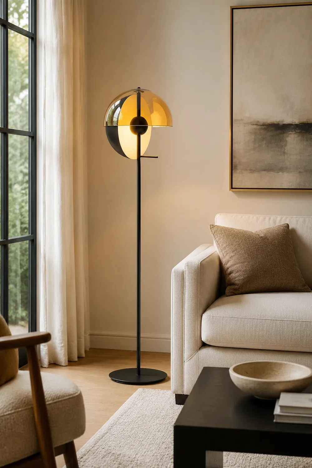 Salgado Modern Geometric Metal Glass Floor Lamp, Black/Amber - Lumpaz