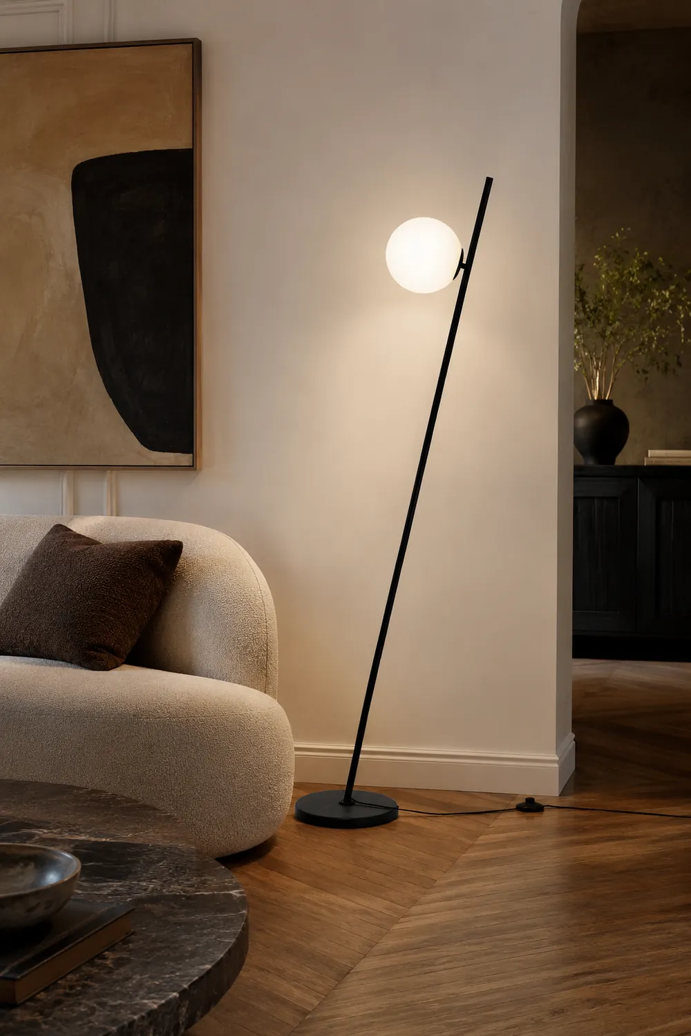 Valentina Minimalistic Black Orb Linear Floor Lamp, Living room - Lumpaz
