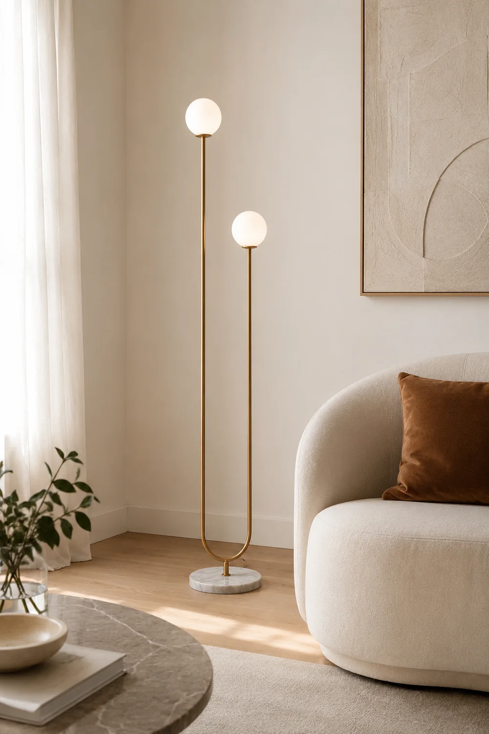 Valentina Modern U-shaped Metal/Glass Floor Lamp, Gold - Lumpaz