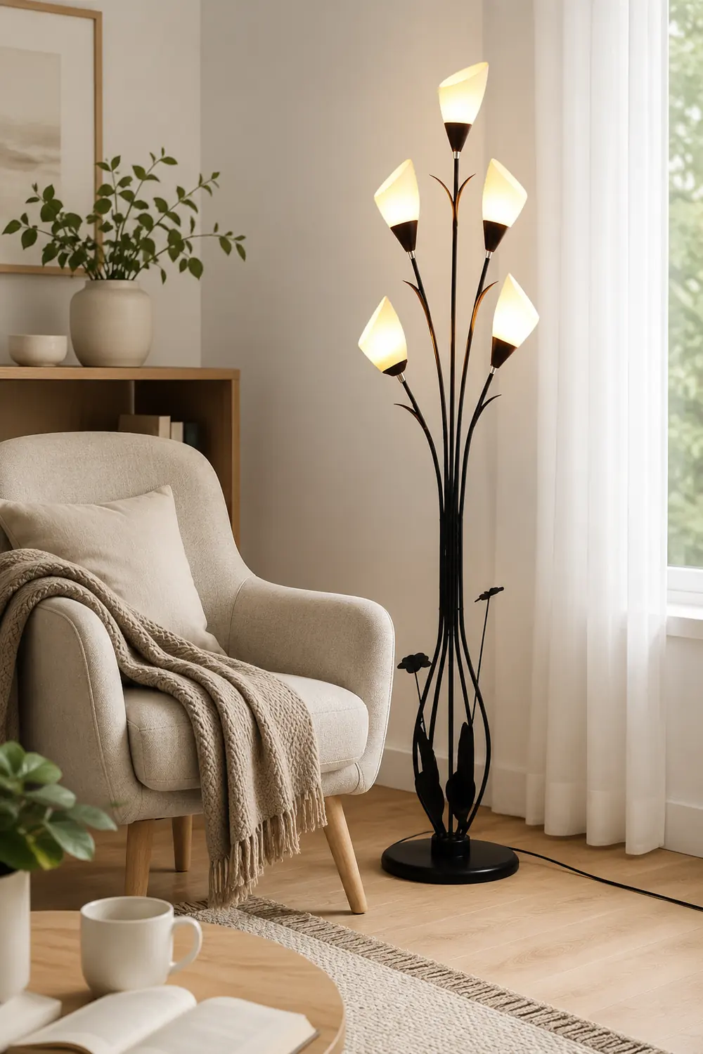 Bella Flower Branching Black Floor Lamp, Living Room - Lumpaz