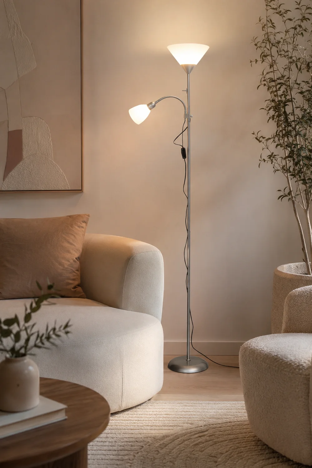 Eryn Modern Double Head Metal Acrylic Floor Lamp, Silver - Lumpaz