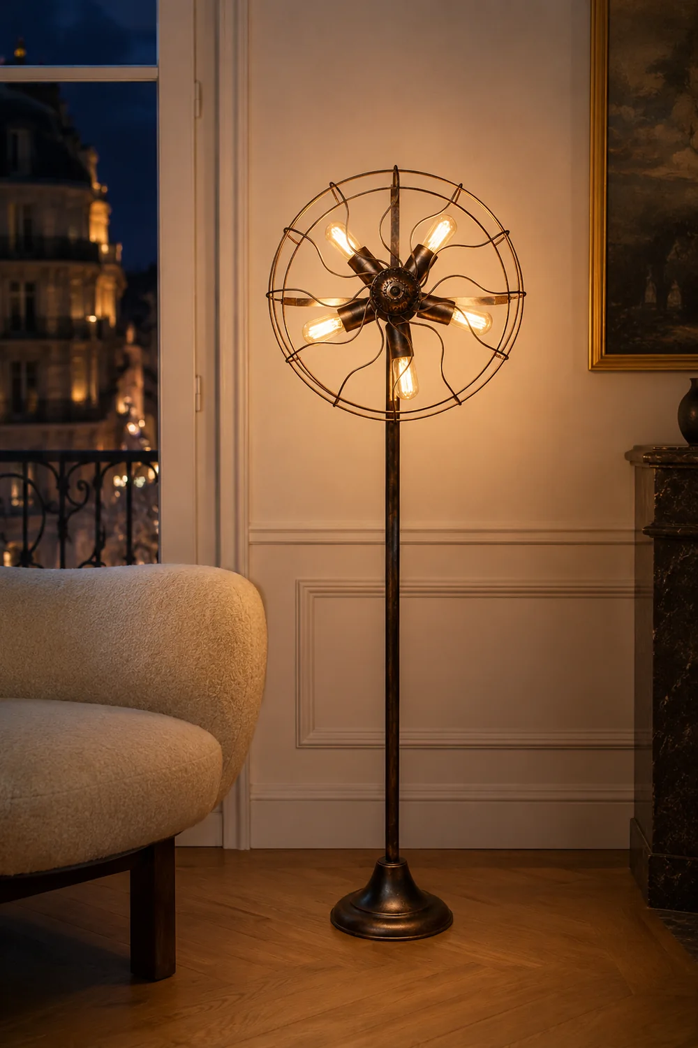 Alessio Creative Vintage Scalloped Design Metal Floor Lamp, Brown - Lumpaz