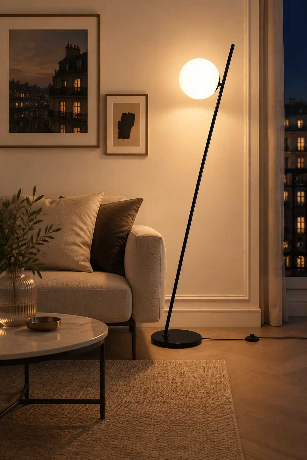 Valentina Minimalistic Black Orb Linear Floor Lamp, Living room - Lumpaz