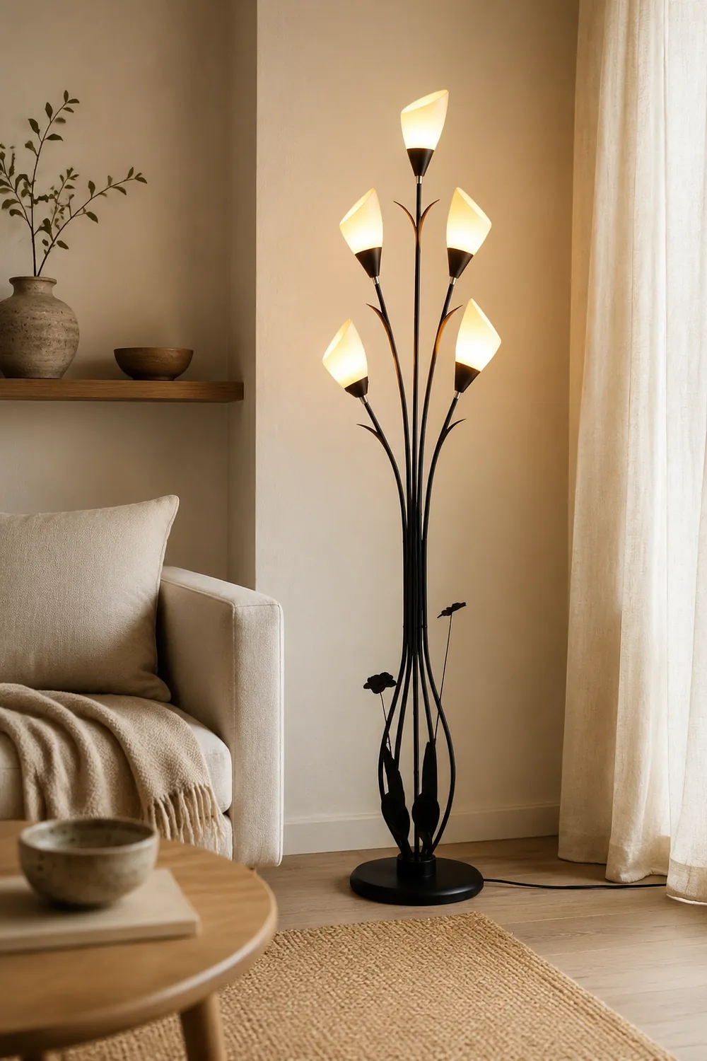 Bella Flower Branching Black Floor Lamp, Living Room - Lumpaz