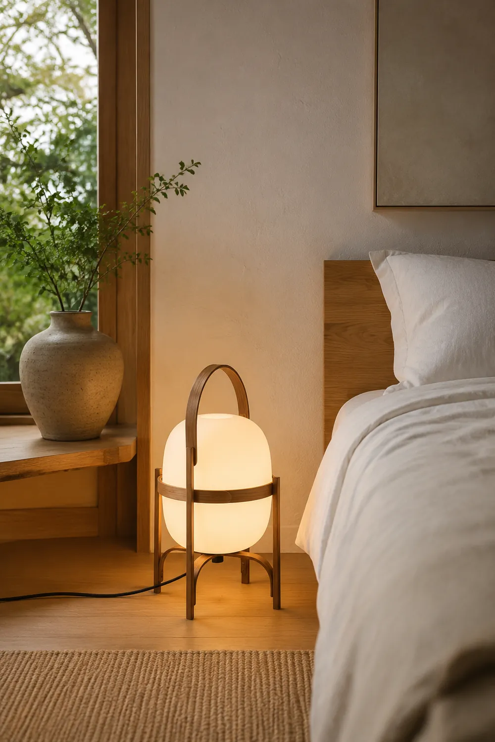 Ozawa Modern Lantern Wood/Glass Floor Lamp - Lumpaz