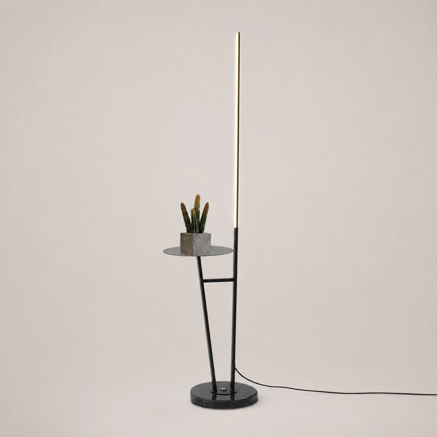 Edge Linear Floor Lamp With Table, Metal, Black/White/Gold - Lumpaz