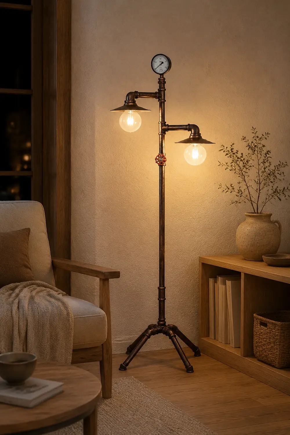 Alessio Retro Multi Head Antique Piped Metal Floor Lamp, Bronze - Lumpaz