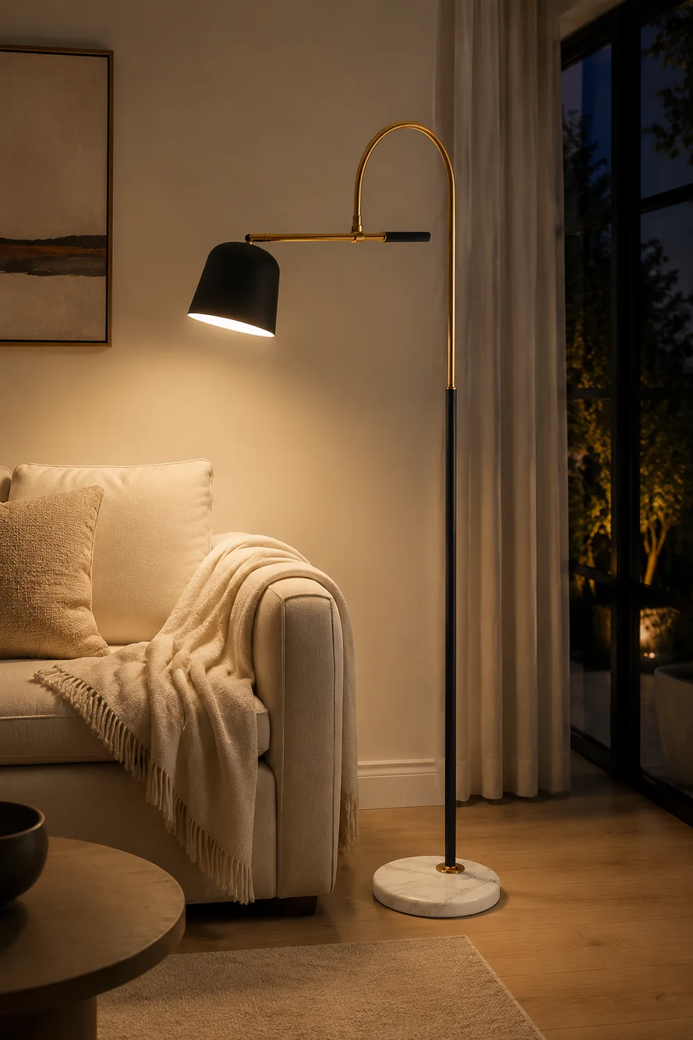Salgado Modern Arc Bowl Metal Floor Lamp, Black/White - Lumpaz