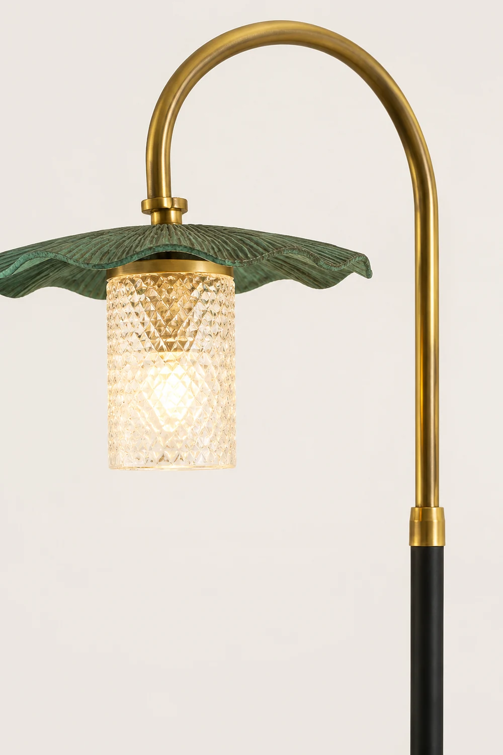Carins Retro Lotus Metal Acrylic Floor Lamp, Gold/Green/Light - Lumpaz