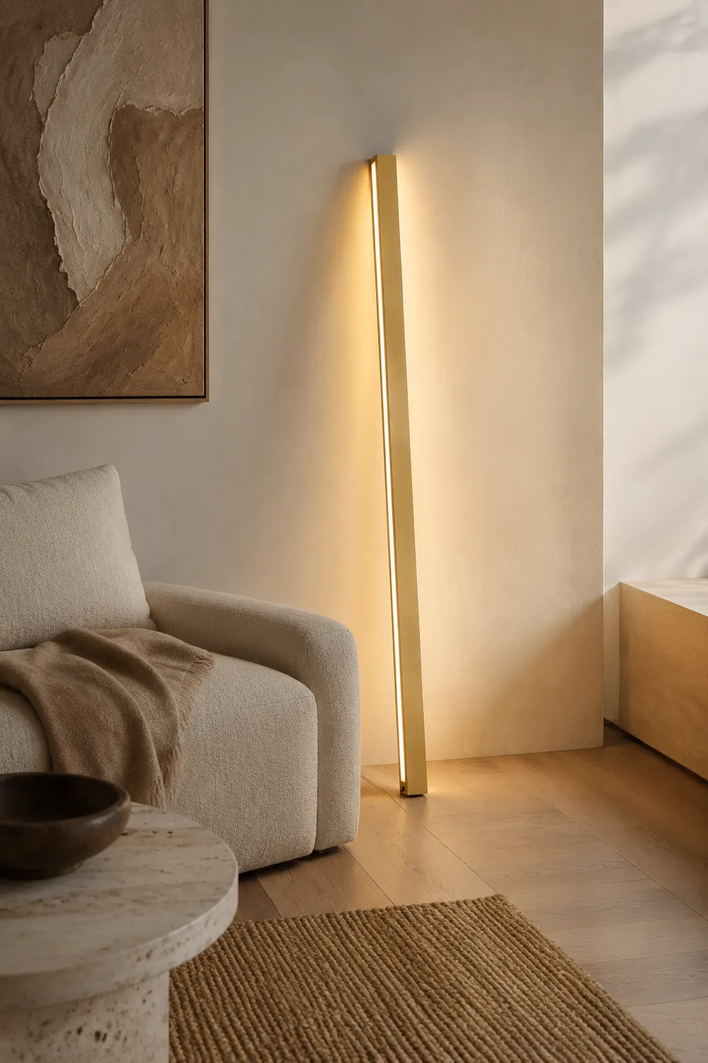 Edge Minimalist Linear Metal Floor Lamp, Black/Gold, Living Room - Lumpaz