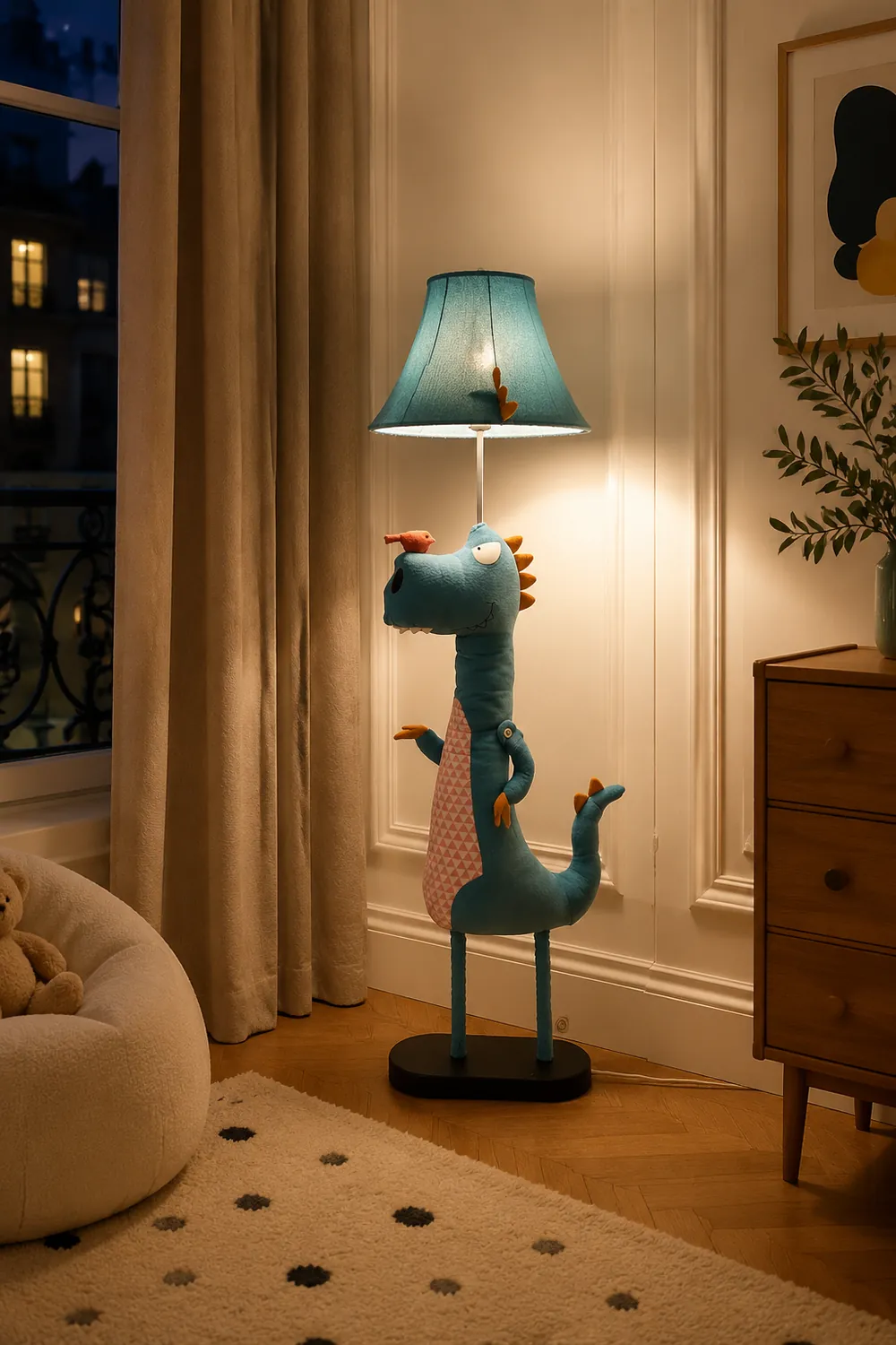 Minori Modern Dinosaur Metal/Fabric Floor Lamp - Lumpaz