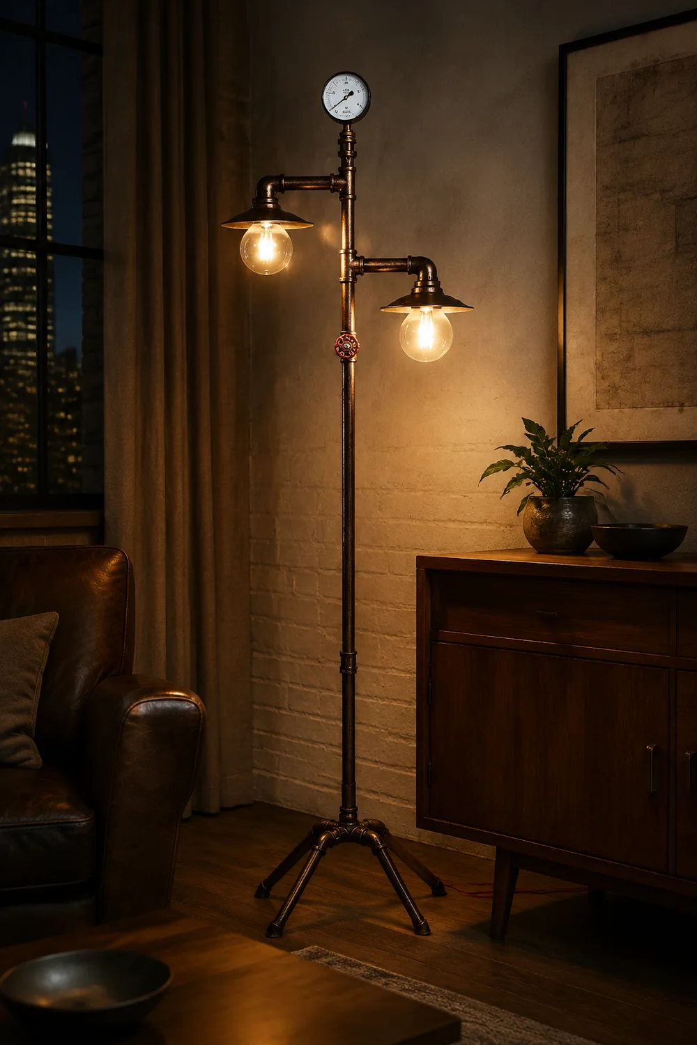 Alessio Retro Multi Head Antique Piped Metal Floor Lamp, Bronze - Lumpaz