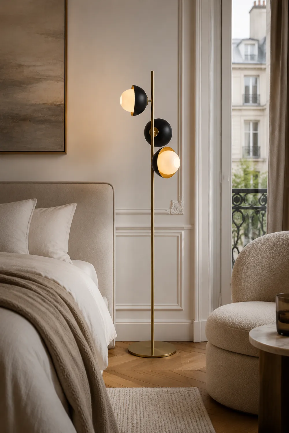 Salgado Black & Gold Semicircle Floor Lamp, 3 Heads, Metal, 53" - Lumpaz
