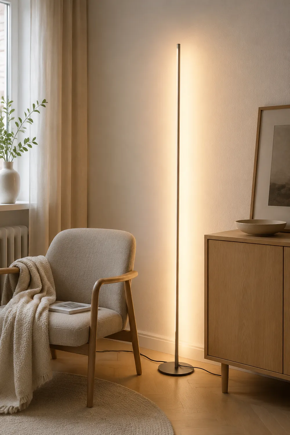 Edge Modern Minimalist Linear Floor Lamp, Metal/Silica Gel, Living Room - Lumpaz