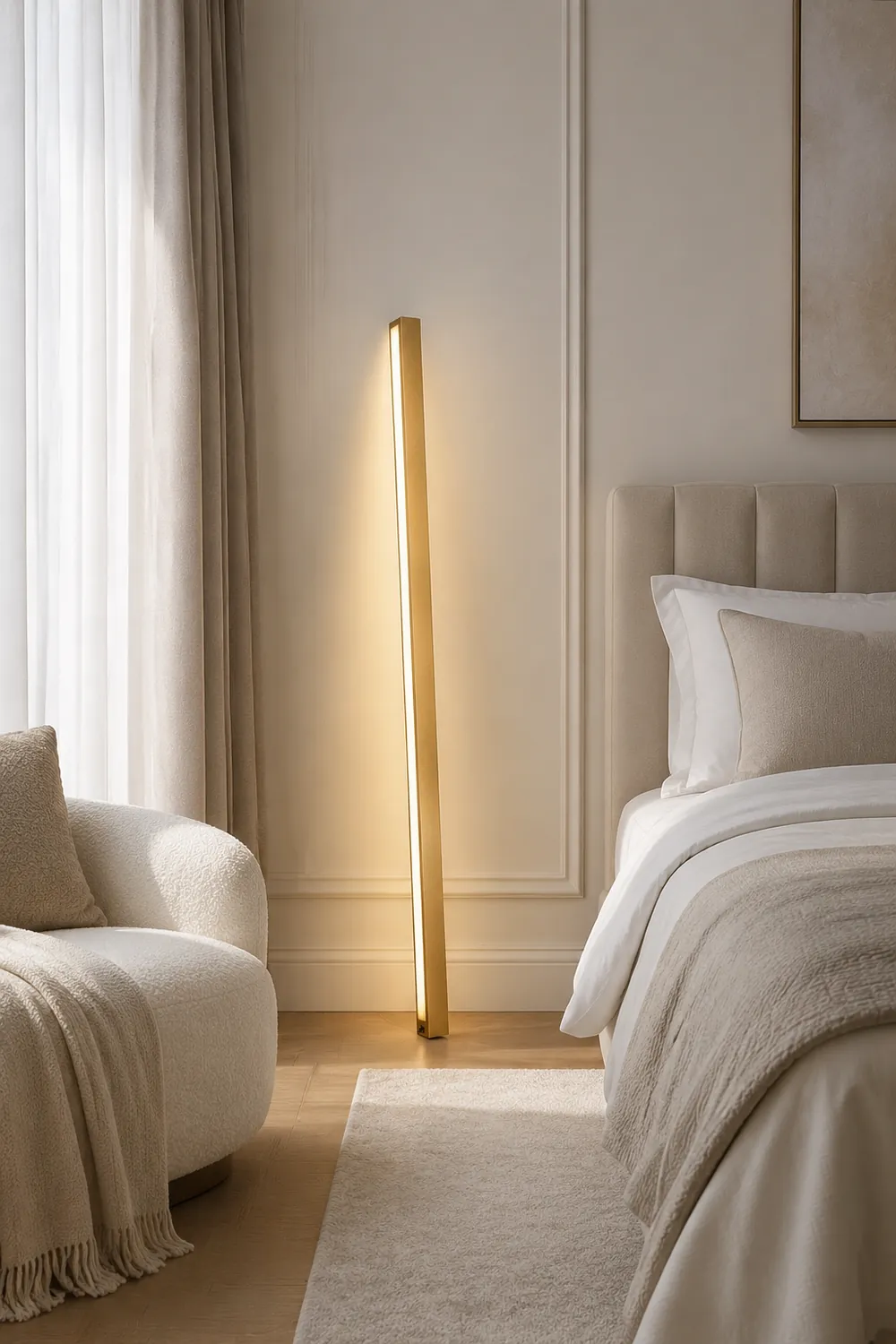 Edge Minimalist Linear Metal Floor Lamp, Black/Gold, Living Room - Lumpaz