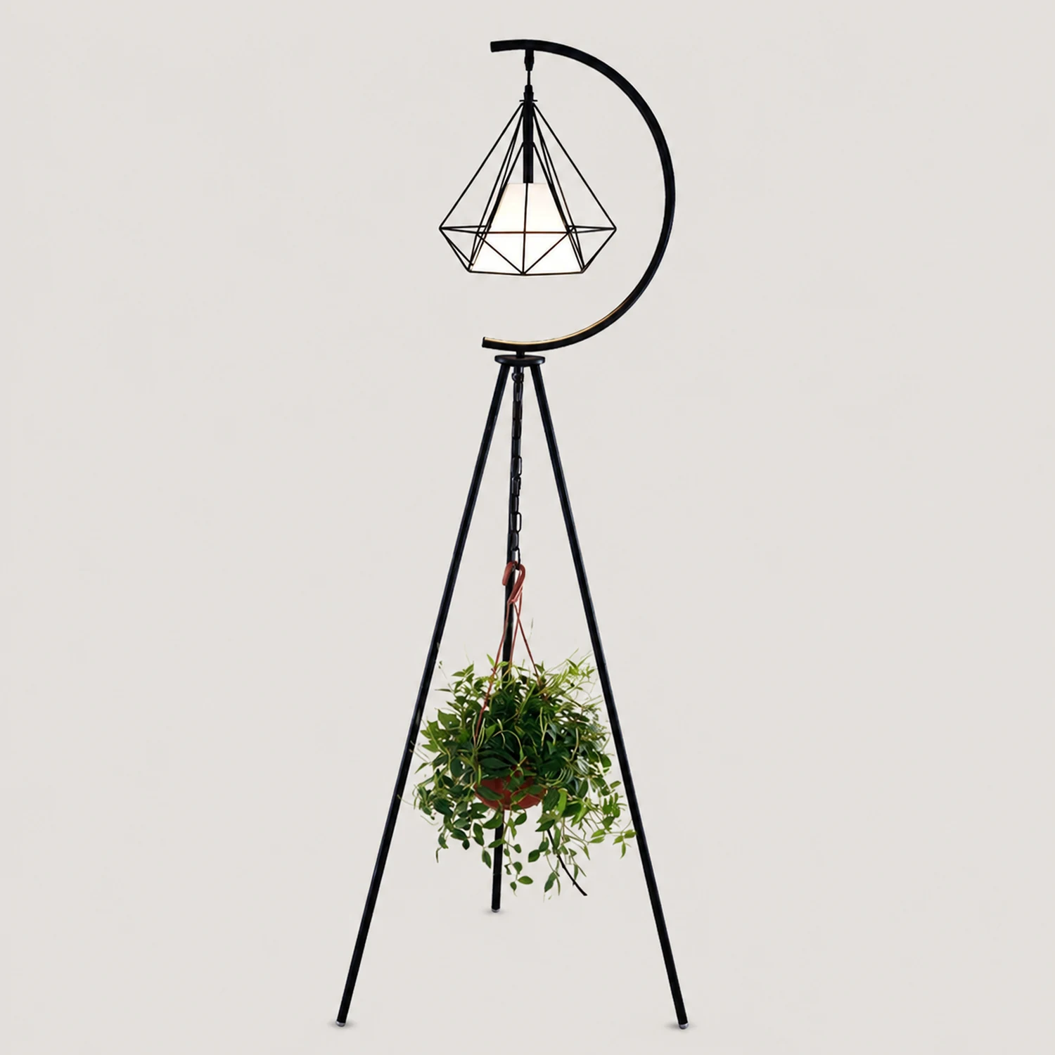 Eryn Diamond Designer Tripod Floor Lamp, Metal, Black/Gold - Lumpaz