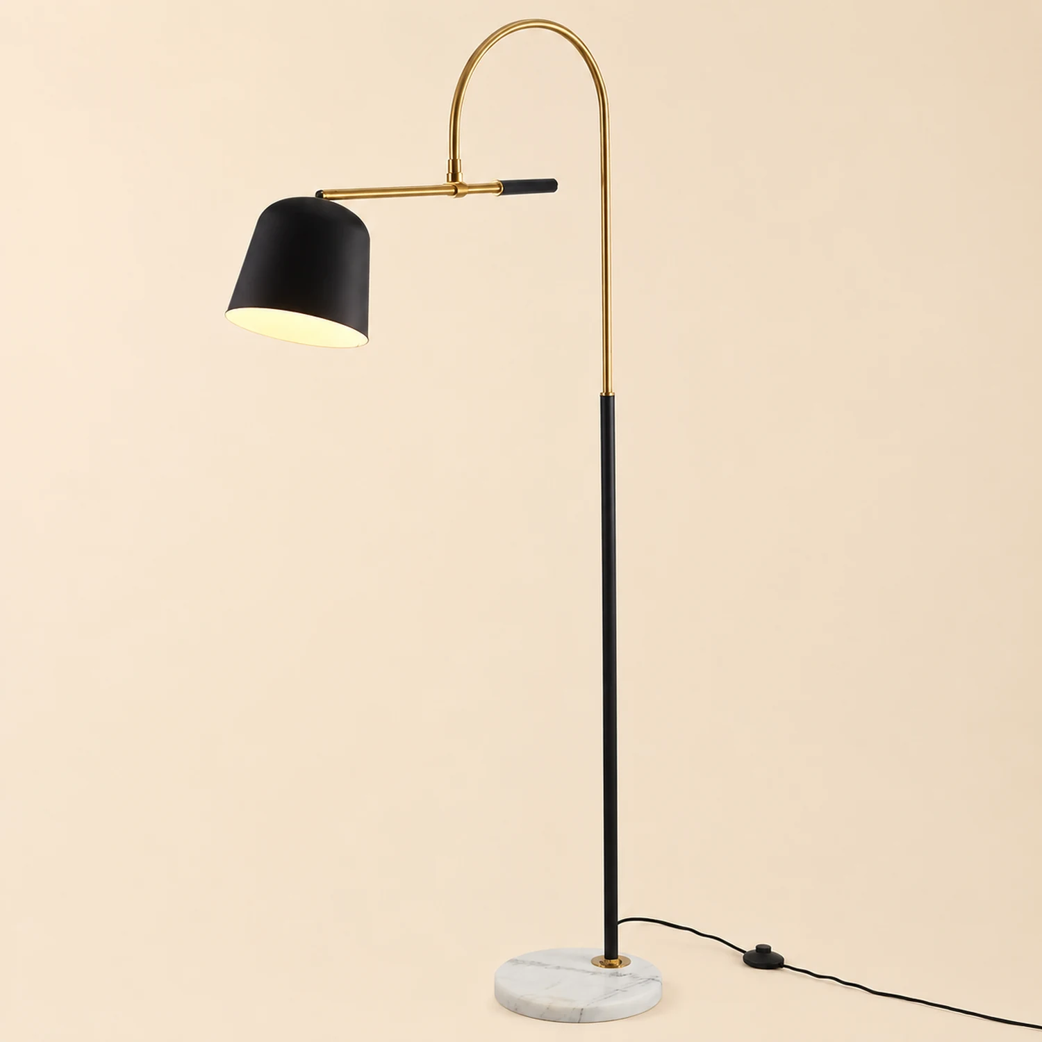 Salgado Modern Arc Bowl Metal Floor Lamp, Black/White - Lumpaz