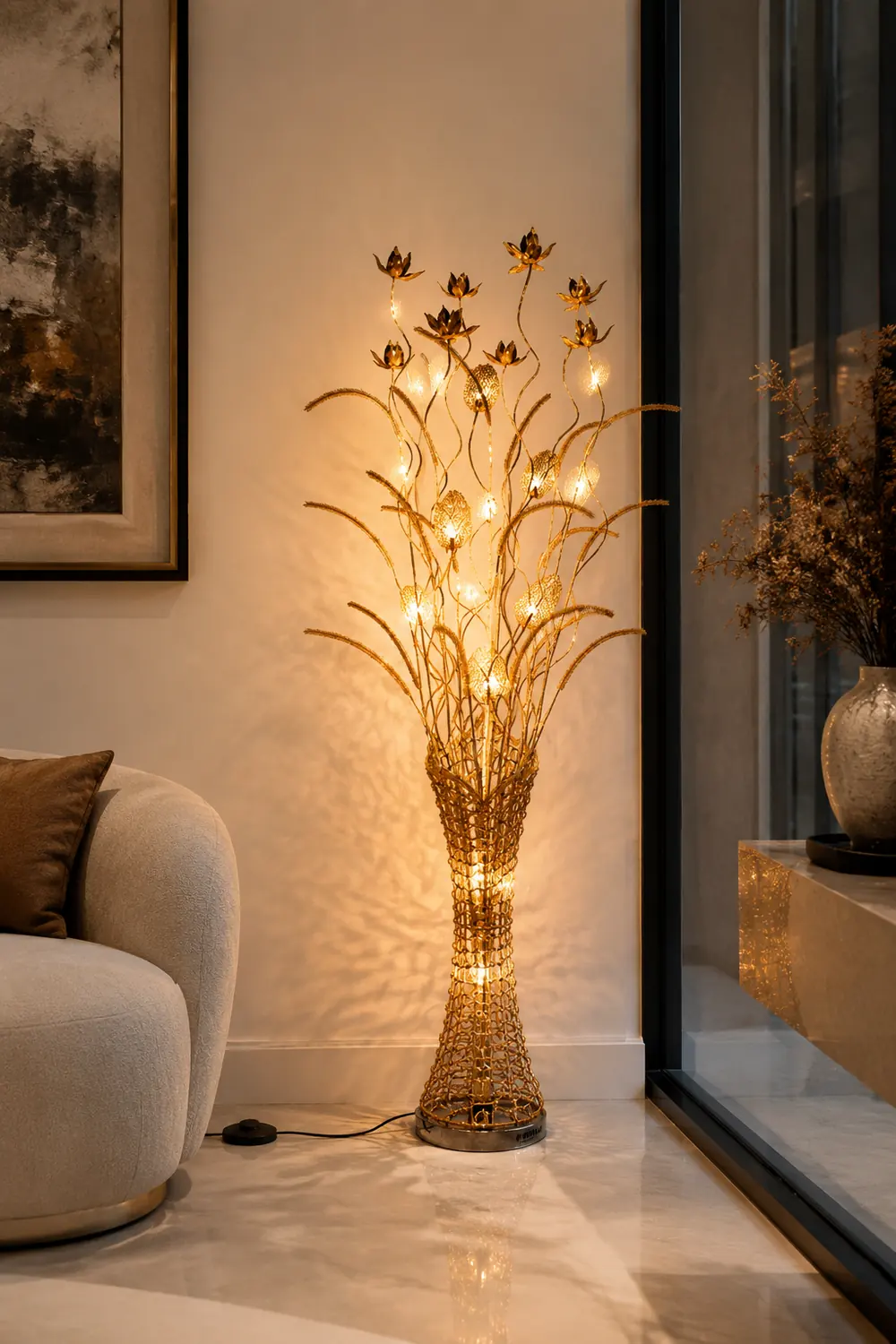 Bella Art Deco Vase Gold Metal Floor Lamp Living Room - Lumpaz